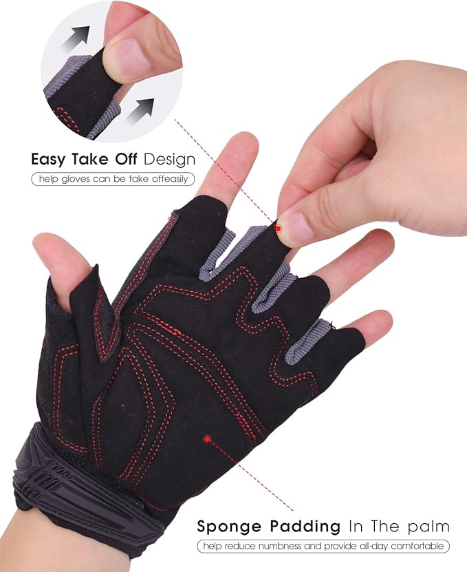 HANDLANDY Fingerless Work Gloves for Men, Half Finger Working Glove Grip Shock-Absorbing Breathable Uwrist TPR Anti-Collision Gloves for Mens & Women (L)