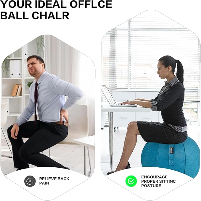 Yoga Ball Exercise Ball, Anti Slip Stability Ball Chair, 25” Heavy Duty Large Gym Ball for Fitness, Balance and Core Workout with Cover, Easy Clean