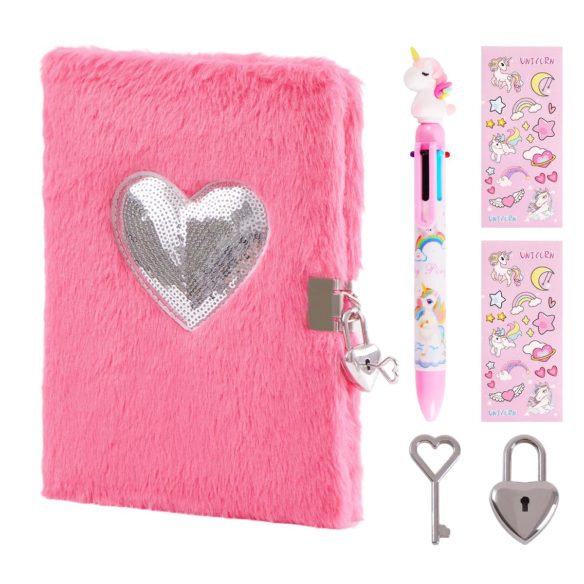 Girls Heart Diary with Lock and Keys - Cute Plush Secret Journal Notebook Gift Ages 6-8