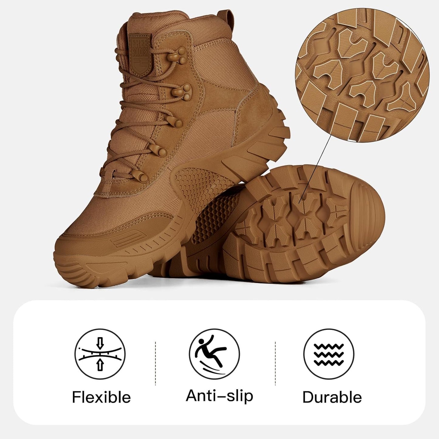 FREE SOLDIER Men's Waterproof Hiking Boots Tactical Work Boots Outdoor Lightweight Military Boots(Brown, US 11.5W)