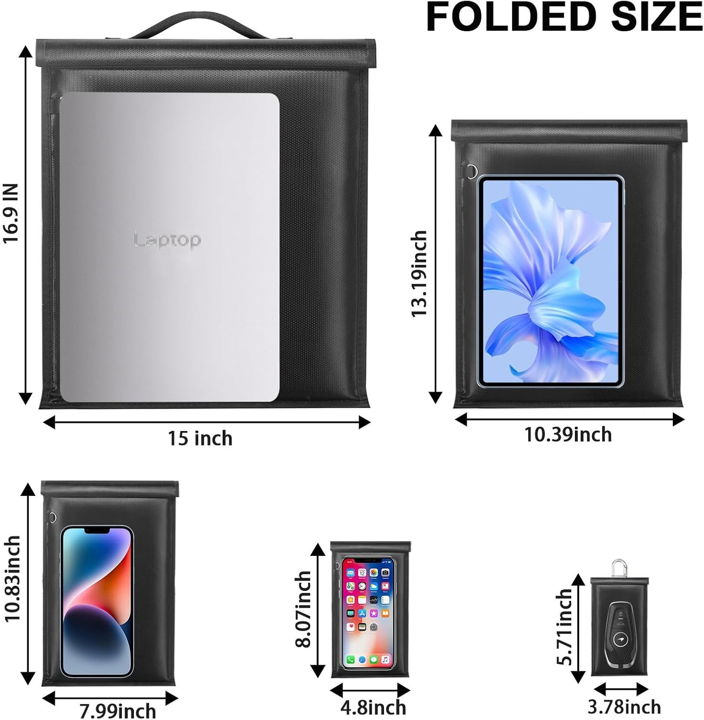 5 Pack Faraday Bags, Large Faraday Cage with Handle, Anti-Tracking Faraday Bag for Laptops & Tablets & Phones & Car Keys, Fireproof & Waterproof RFID Signal Blocker Bag