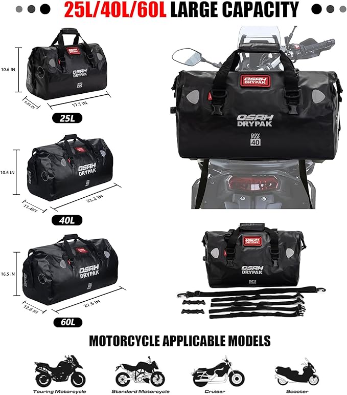 Waterproof Duffel& Luggage Bag - Motorcycle Dry Bag Tail Saddle Bags with Roll Top Closure,Large Storage Space,for Camping, Kayaking, Fishing & Traveling(Orange, 40L)