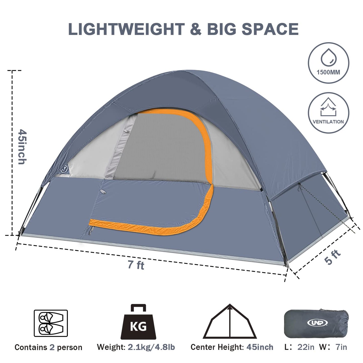 Camping Tent 2 Person, Waterproof Windproof Tent with Rainfly Easy Set up-Portable Dome Tents for Camping…