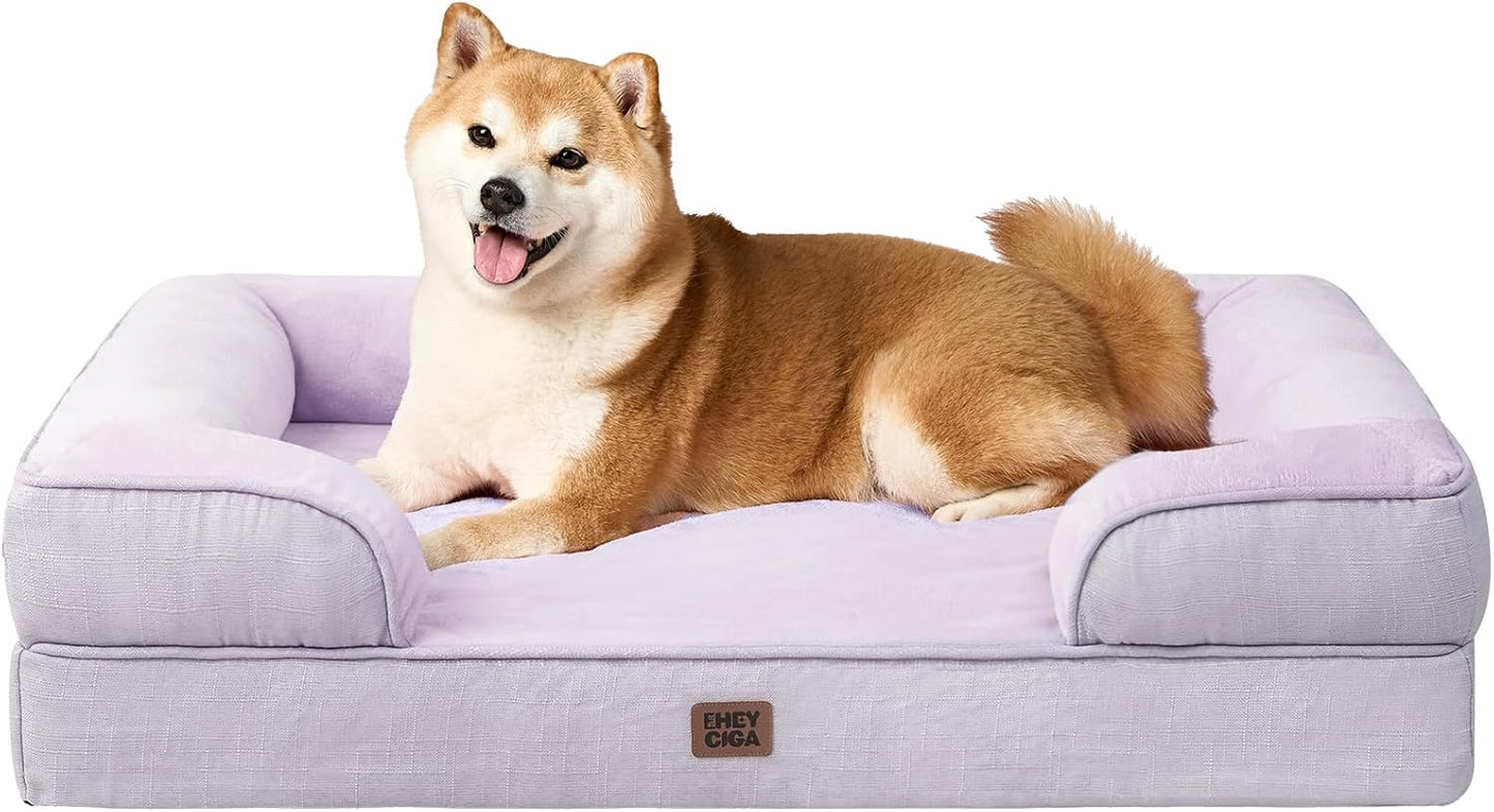 EHEYCIGA Orthopedic Dog Beds for Extra Large Dogs 44x32Inch, Waterproof Memory Foam XL Pet Bed with Sides, Non-Slip and Egg-Crate Foam Big Dog Couch Bed with Washable Removable Cover, Grey