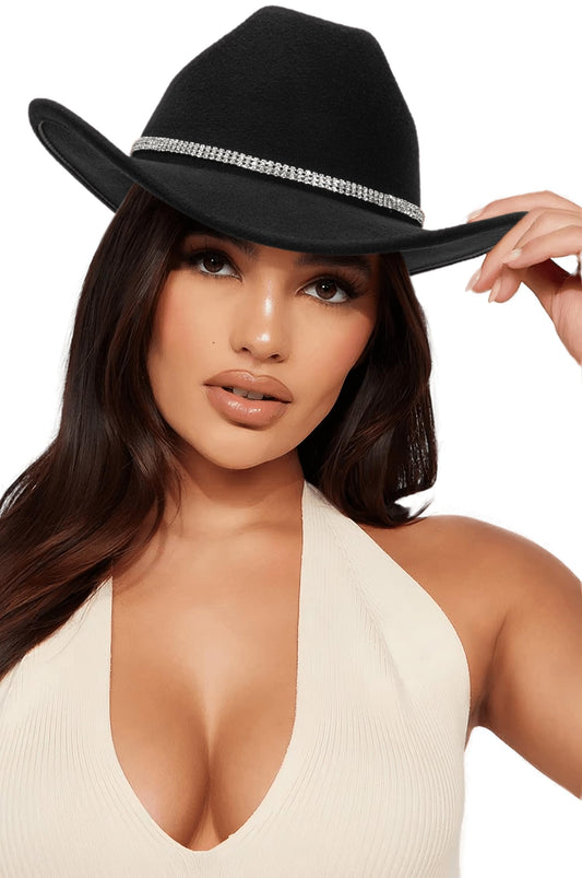 Women's Western Rhinestone Cowboy Hat - Bling Diamond Band Rodeo Fedora