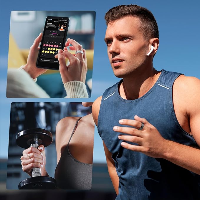 Smart Ring for Women Men, Activity Fitness Tracker with 24/7 Heart Rate Monitor, Waterproof Sleep Tracker Fitness Ring, Step Counter, Calorie Pedometer, No APP Fee,for iOS Android (Silver,#12)