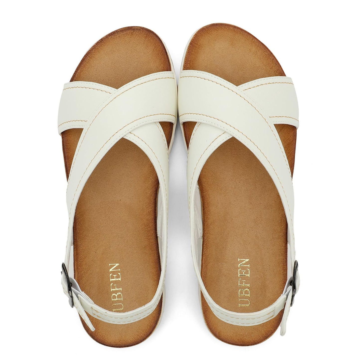 UBFEN Womens Flat Sandals Arch Support Adjustable Slingback White Size 6
