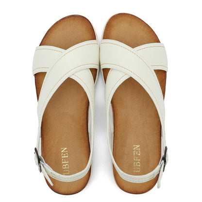 UBFEN Womens Flat Sandals Arch Support Adjustable Slingback White Size 6