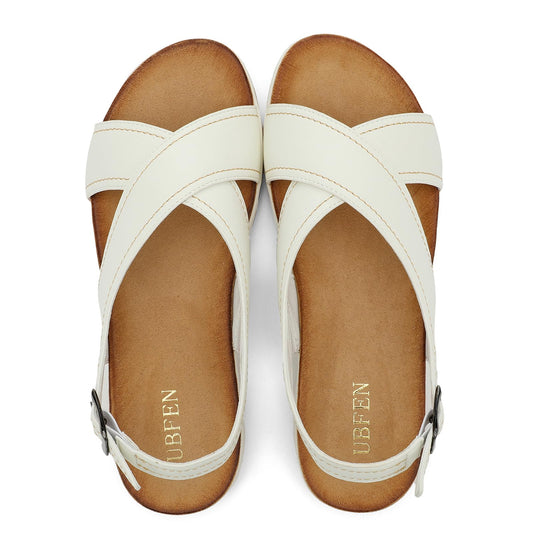 UBFEN Womens Flat Sandals Arch Support Adjustable Slingback White Size 6