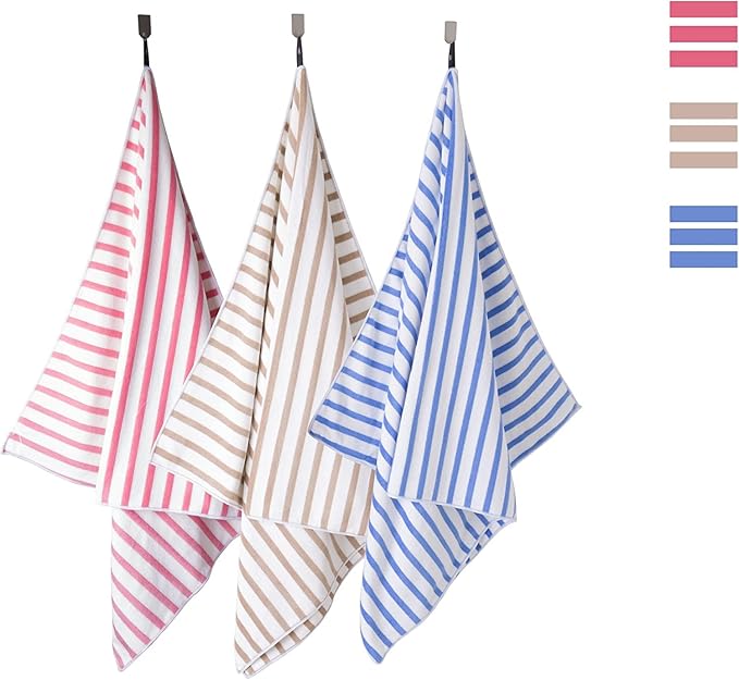 JML Microfiber Towels, Bath Towel Sets (4 Pack, 27" x 55") - Extra Absorbent, Fast Drying, Multipurpose for Bath, Swimming, Fitness, Sports, Yoga,Stripe Blue