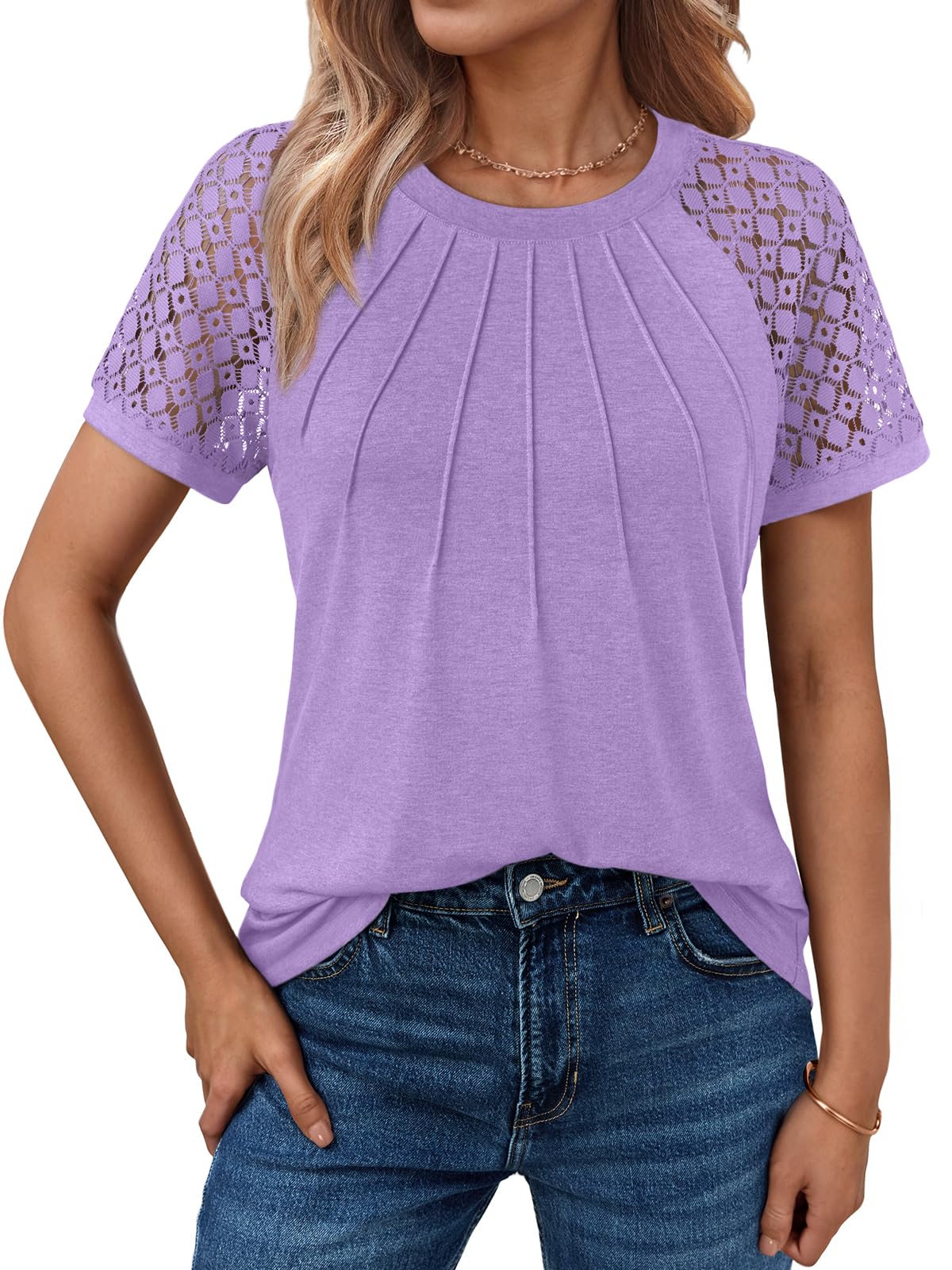 Women's Summer Lace Top Short Sleeve Business Casual Blouse