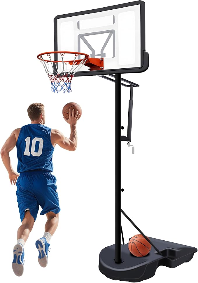 Portable Basketball Hoop with Stable Base, Basketball Hoop Goal System for Teens Adults, Heavy-Duty Steel, Adjustable Height, Easy to Move, Outdoor & Indoor Use