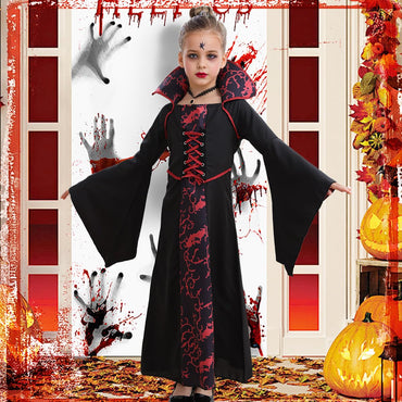 iTVTi Mädchen Vampirkostüm Schwarzes Kleid Halloween Cosplay 6-7 Jahre Etikett 140