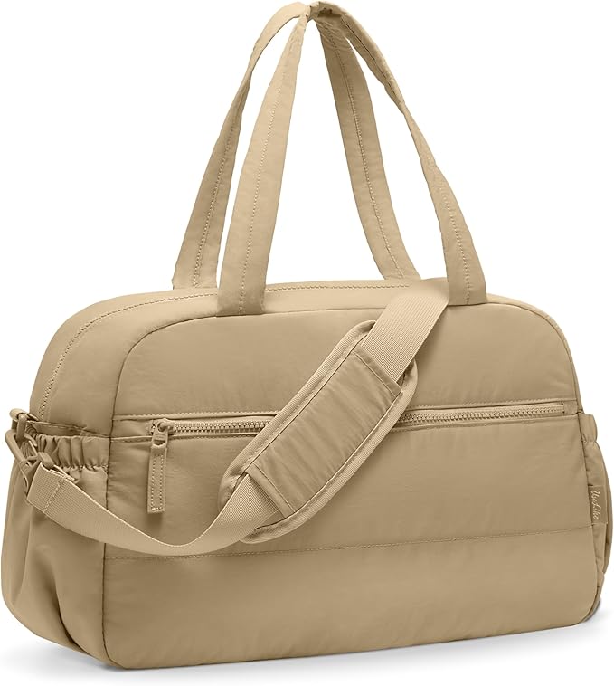 Gym Bag for Women, Travel Duffle Bags with Wet Pocket, Lightweight Carry on Bag Overnight Weekender Duffel Bag, Water Resistant (Camel)