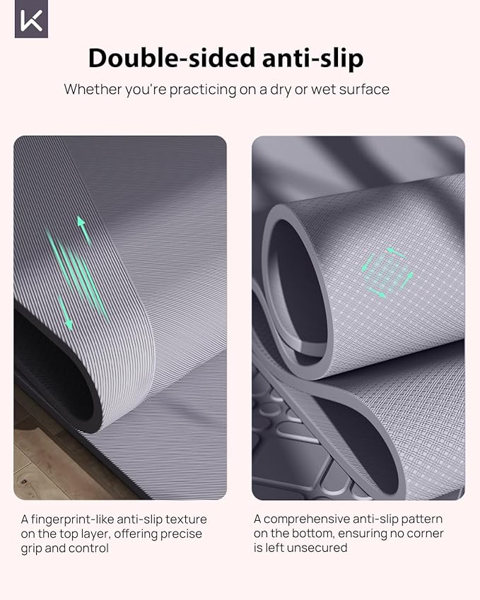KEEP Yoga Mat, 32" Extra Wide Exercise Mat with Strap for Men and Women, 7mm Thick Double-Sided Non-Slip Eco-friendly Yoga Mat for Pilates, Workout and Fitness