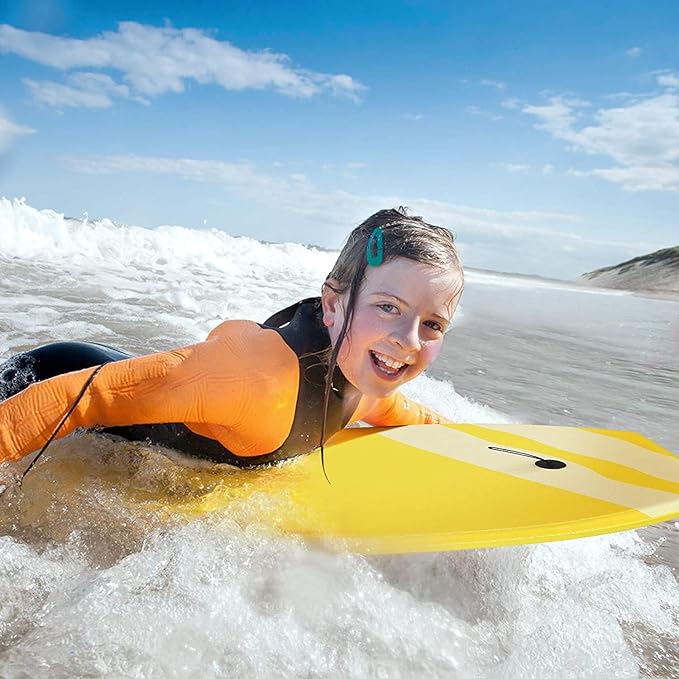 Goplus 41''/37''/33'' Lightweight Body Board for Beach, Surf Board with EPS Core, XPE Deck, HDPE Slick Bottom, Wrist Leash, Bodyboard for Kids Adults Surfing