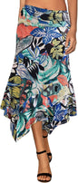 Women's Flowy Handkerchief Hemline Midi Skirt - Elastic Waist Asymmetrical Hem