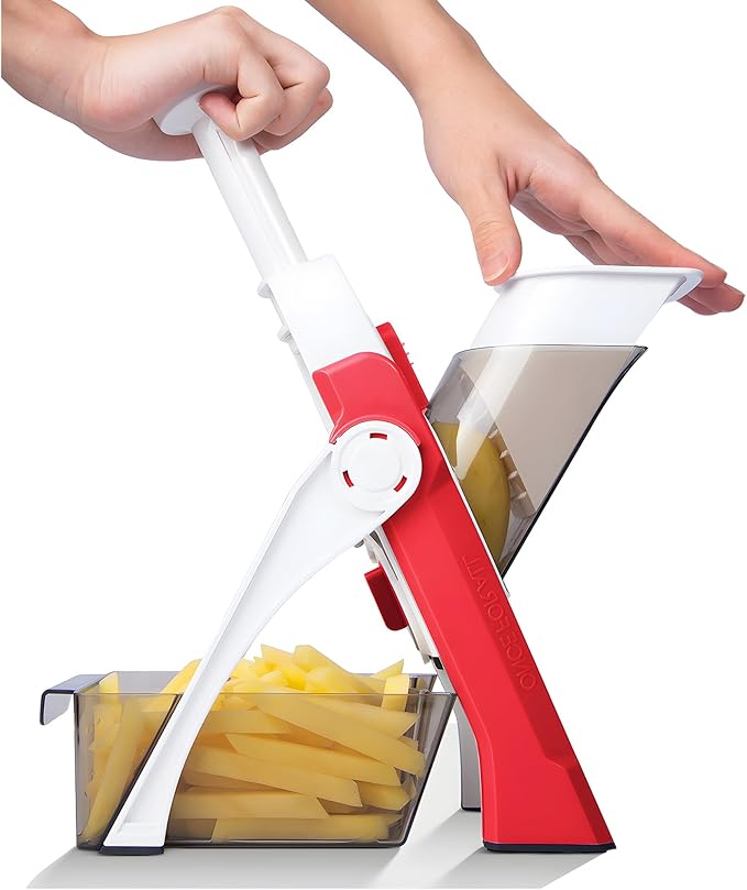 Vegetable Chopper, Safe Mandoline Slicer for Kitchen, Adjustable Thickness Potato Slicer, Manual Food Chopper, Veggie Dicer Kitchen Gadgets Sets (Red)