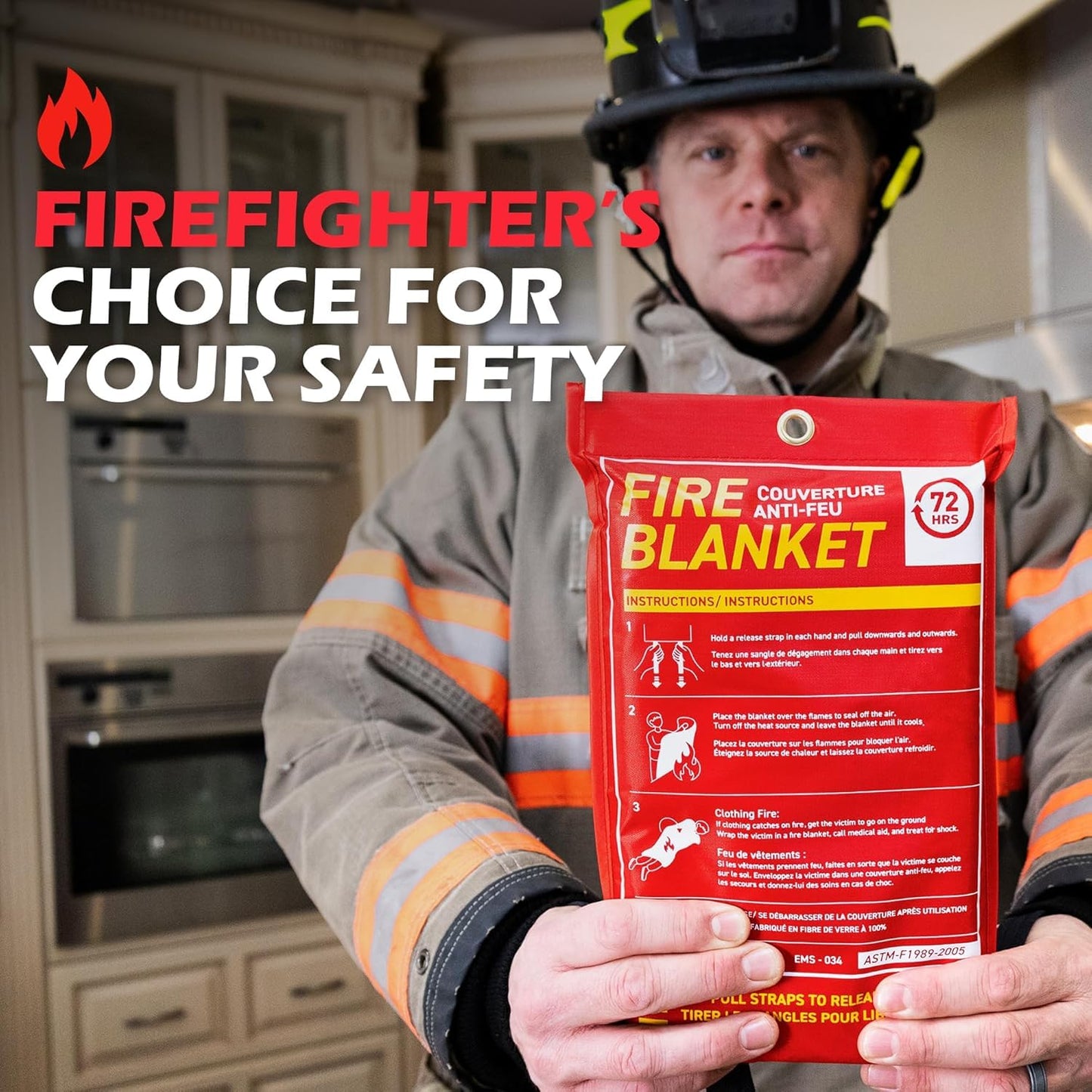 72 HRS Large Emergency Fire Blanket 47"×47" – Fiberglass Fire Safety Tool for Home, Kitchen, Camping, Survival | Extinguisher Alternative for Grill, Welding, Fire Pit