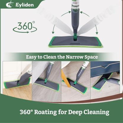 Eyliden Spray Mop Green+Grey with 40ml Bio-Enzyme Cleaner, 2 Microfiber Pads