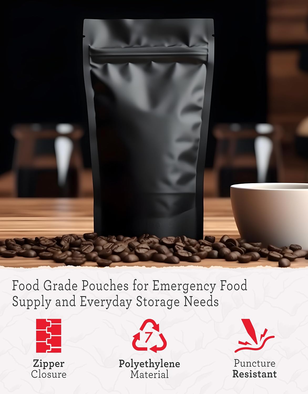 READYWISE - Mylar Bags,Large,Black, 1,000 Pieces, 16 Ounce, Mylar Bags, Ideal for Food Storage, Long Term Food Supply, Up to 25 Years, Resealable, Smell Proof Bag,11"x6.75x3"