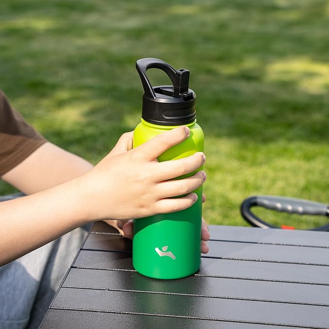 18 oz Insulated Water Bottle Stainless Steel Sport Bottles with 3 Lids,Bamboo Grove
