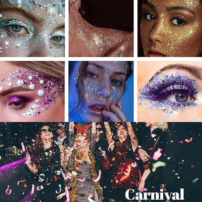 Mysense Blue Body Glitter Stick,Face Hair Glitter Makeup,Sparkling Mermaid Sequins Chunky Glitter Face Paint,Singer Concert Outfit Festival Rave Accessories for Women and Kids