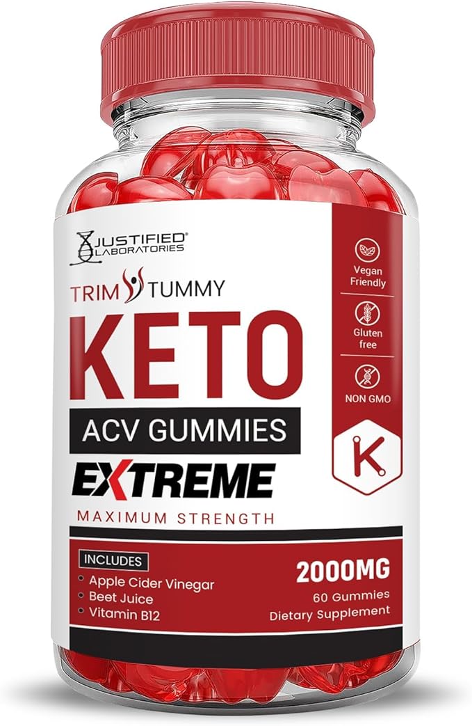 Justified Laboratories (5 Pack Trim Tummy Keto ACV Gummies Extreme 2000MG Trim Tummy Keto Gummies Apple Cider Vinegar Formulated with Pomegranate Beet Juice Powder B12 Vegan Non GMO 300 Gummys