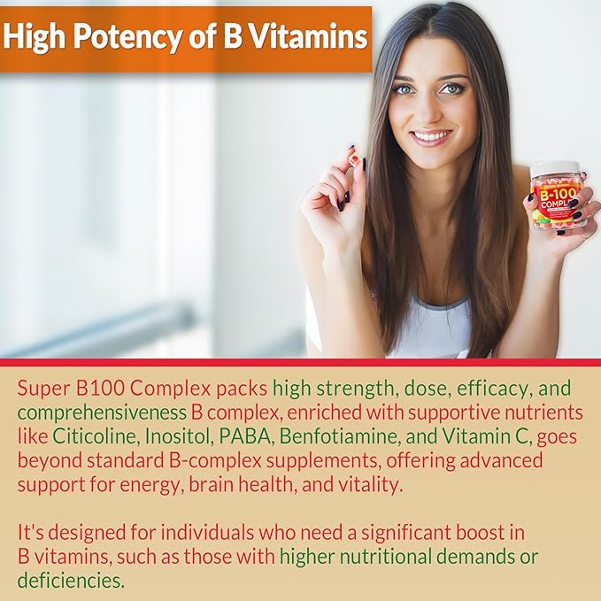 2 Pack Vitamin B Complex Gummies for Women & Men, All B Vitamins - Methyl B12, MTHF Folate, B1, B2, B3, B5, B6, Biotin w/ Vitamin C, Choline, Inositol, PABA for Energy, Brain & Immunity, Sugar Free