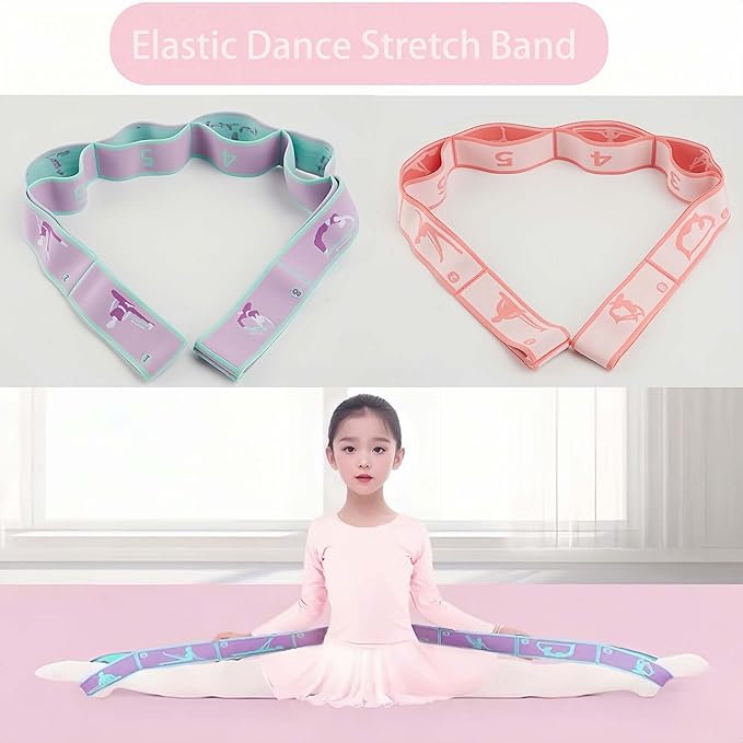 2pcs Stretch Strap for Kids,Elastic Yoga Stretching Strap with Loops, Multi-Loop Adjustable Exercise Stretching Bands，Stretching Resistance Ballet Bands for Dance, Latin, Gymnastics Exercis -8Loops