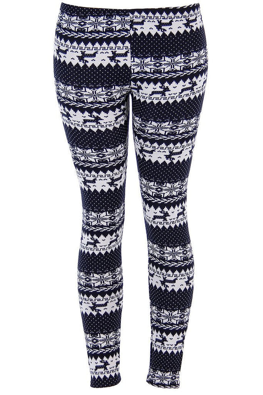 Ugly REINDEER SNOWFLAKES Pattern BLACK WHITE Christmas Leggings