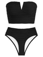 ZAFUL Women Strapless Bandeau Lace Up Bikini Set High Waisted Black Size S