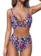 Women's High Waisted Bikini Set - V Neck Twist Front Two Piece Swimsuit with Adjustable Straps