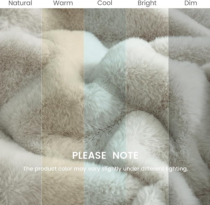 Cozy Bliss Faux Fur Throw Blanket for Couch, Cozy Warm Plush Striped Blanket for Sofa Bedroom Living Room, 90 * 90 Inches Beige