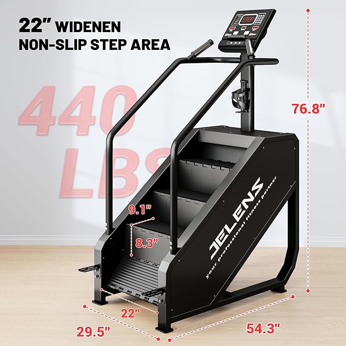 Stair Stepper Machine with LED Screen 440 LBS, Commercial Grade Stair Climber Exercise Machine for Home with 15 Resistance Levels for Cardio, 24-164 Steps/Minute