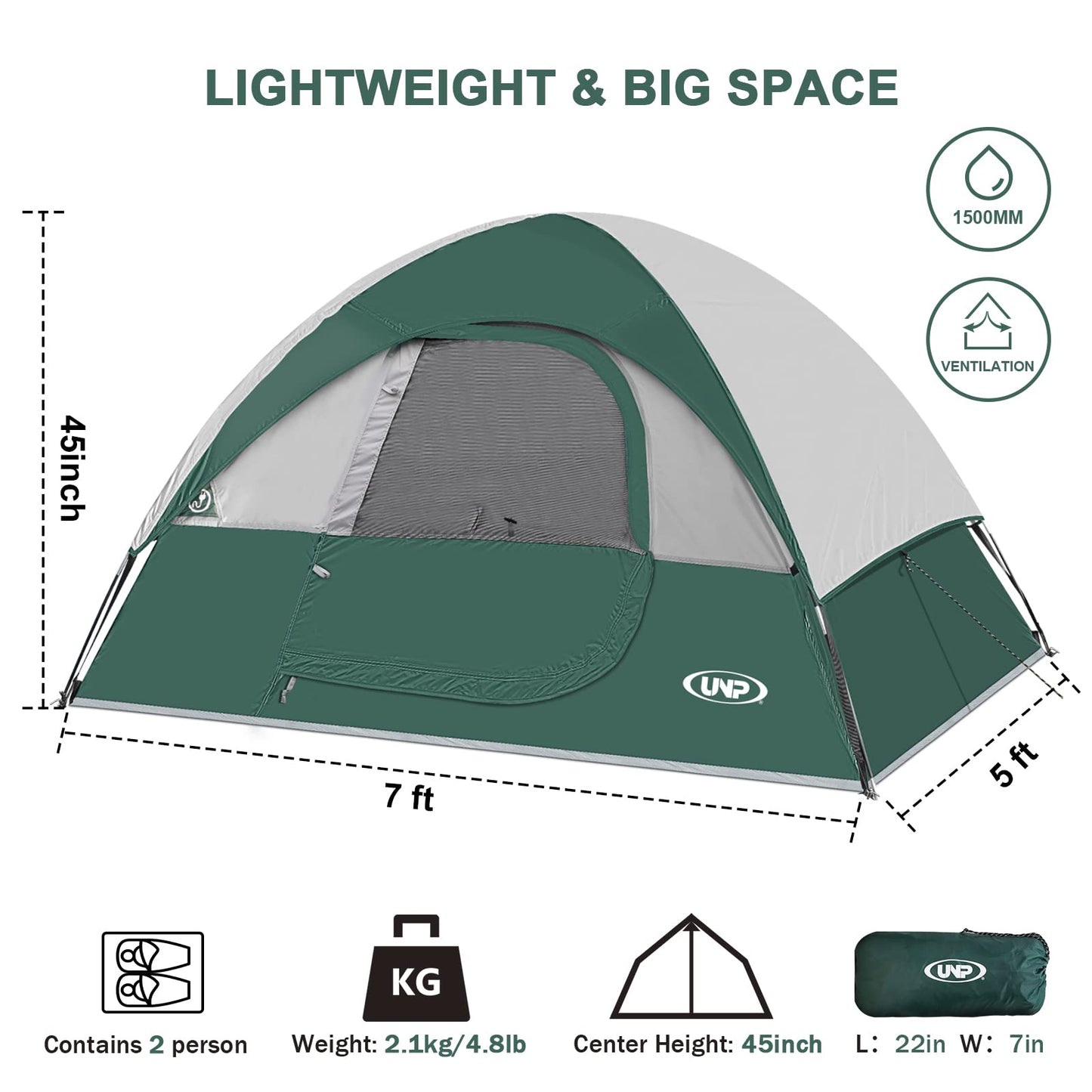 Camping Tent 2 Person, Waterproof Windproof Tent with Rainfly Easy Set up-Portable Dome Tents for Camping…