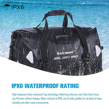 WILD HEART Waterproof Motorcycle Duffel Bag PVC500D Double-bottom With Rope Straps and Inner Pocket 40L 66L 100L for Kayaking, Camping, Boating,Motorcycle