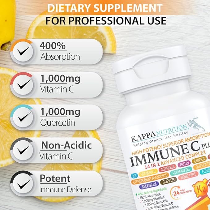 Quercetin 1,000mg, Vitamin C 1,000mg, Zinc 50mg, Vitamin D3 5,000iu, Selenium, Copper, Acerola, Ginger, Rutin, Bitter Orange, Rose Hips, Echinacea, Immune C Plus, 14 in 1 Immune C Plus (120 Count)