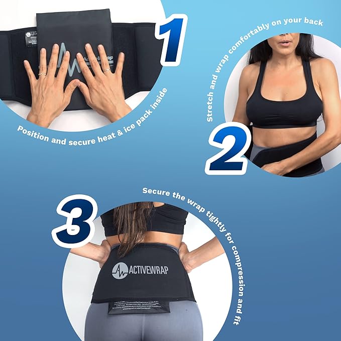 ActiveWrap - Back Ice Pack for Back Pain, Swelling, Sprain, Spasm, Stiffness and More, Reusable Ice Pack for Injuries with Compression Strap, Use for Hot and Cold Therapy, XX-Large