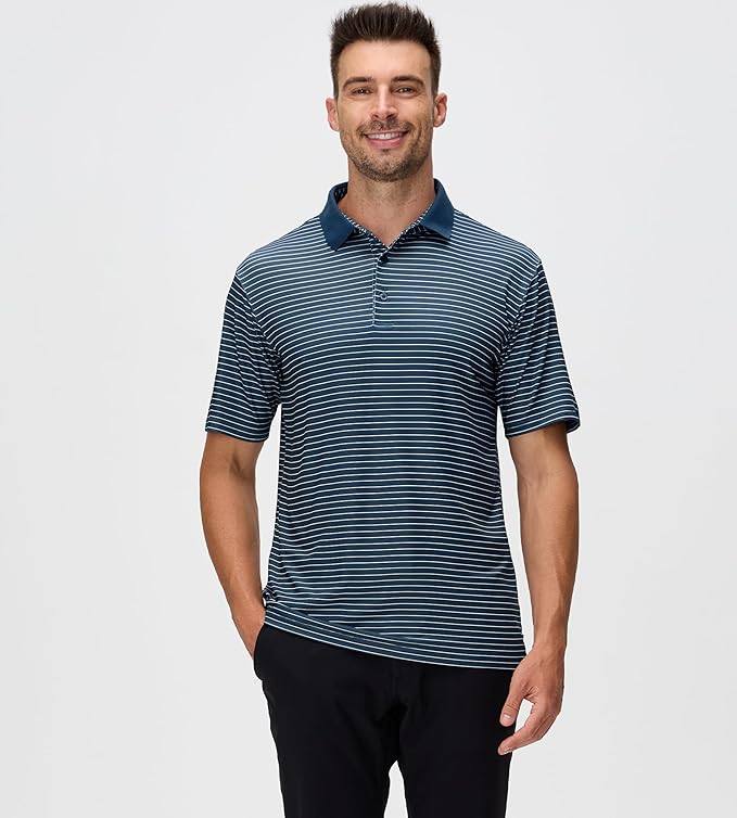Esabel.C Jacquard Golf Shirts for Men Moisture Wicking Short Sleeve Performance Dry Fit Active Mens Polo Shirts