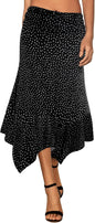 Women's Flowy Handkerchief Hemline Midi Skirt - Elastic Waist Asymmetrical Hem
