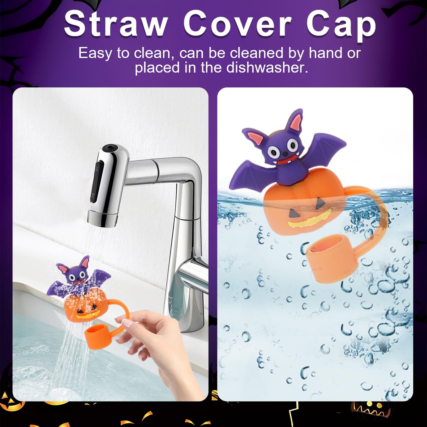 LmashRbaiw 6PCS Silicone Ghost Straw Toppers for Stanley Cups Halloween