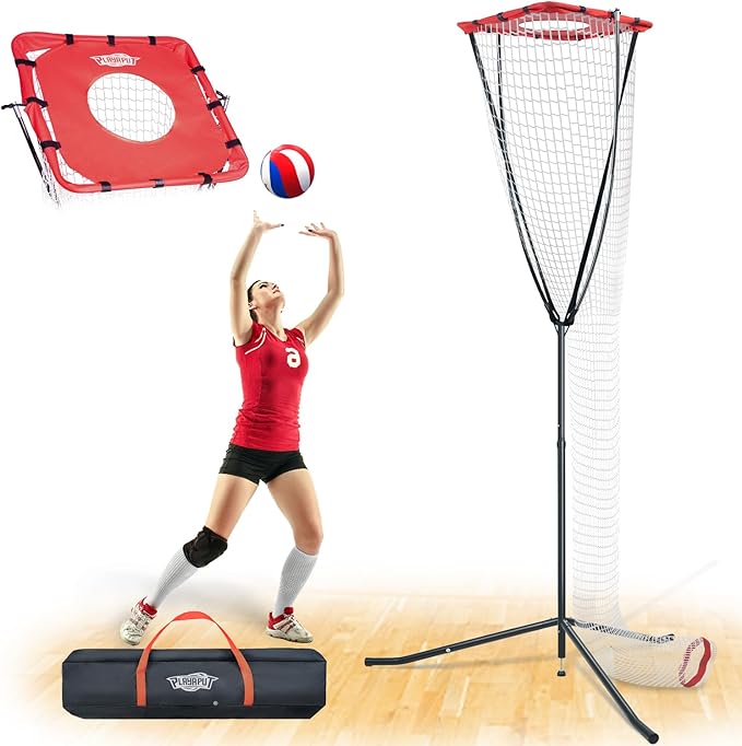Volleyball Setter Training Net，Height & Angle Adjustable Volleyball Training Net with Metal Frame，Tripod Base for Indoor and Outdoor，Volleyball Training Equipment for Setting,Serving,Spiking