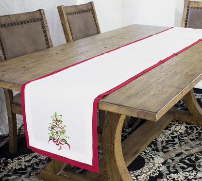 Fennco Styles Embroidered Holly Christmas Tree Double-Layer Holiday Tablecloth
