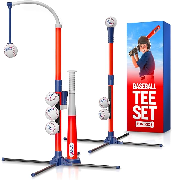 Tee Ball Set for Kids - 4 Year Old Boy Birthday Gift - Baseball Batting Tee for Kids - T Ball Set for Toddlers 3-5, 4-6 - Tball Toys for Ages 3 4 5 6 Year Old Boy - Toddler Outdoor Toys, Baseball Tee