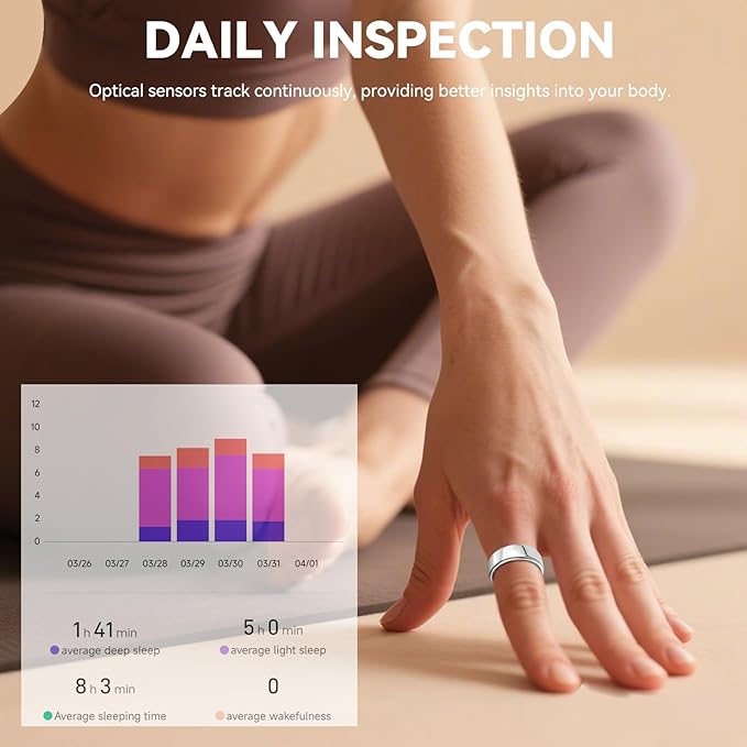 Smart Ring for Men Women with Black Charging Box, Bluetooth, Health Ring , IP68 Waterproof, Fitness Ring Tracks Heart Rate/Sleep/Steps/Sports Activities/Blood Oxygen,non-subscription app (Silver, 7)