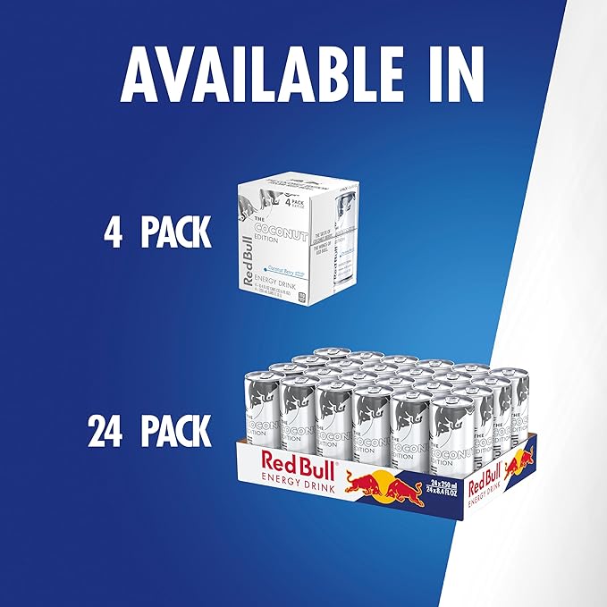 Red Bull Coconut Edition Energy Drink, Coconut Berry, with 80mg Caffeine plus Taurine & B Vitamins, 8.4 Fl Oz, 6 Packs of 4 Cans (Pack of 24)