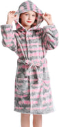 Girls Hooded Fleece Bathrobe - Soft Plush Warm Robe for Kids 3-14 Years