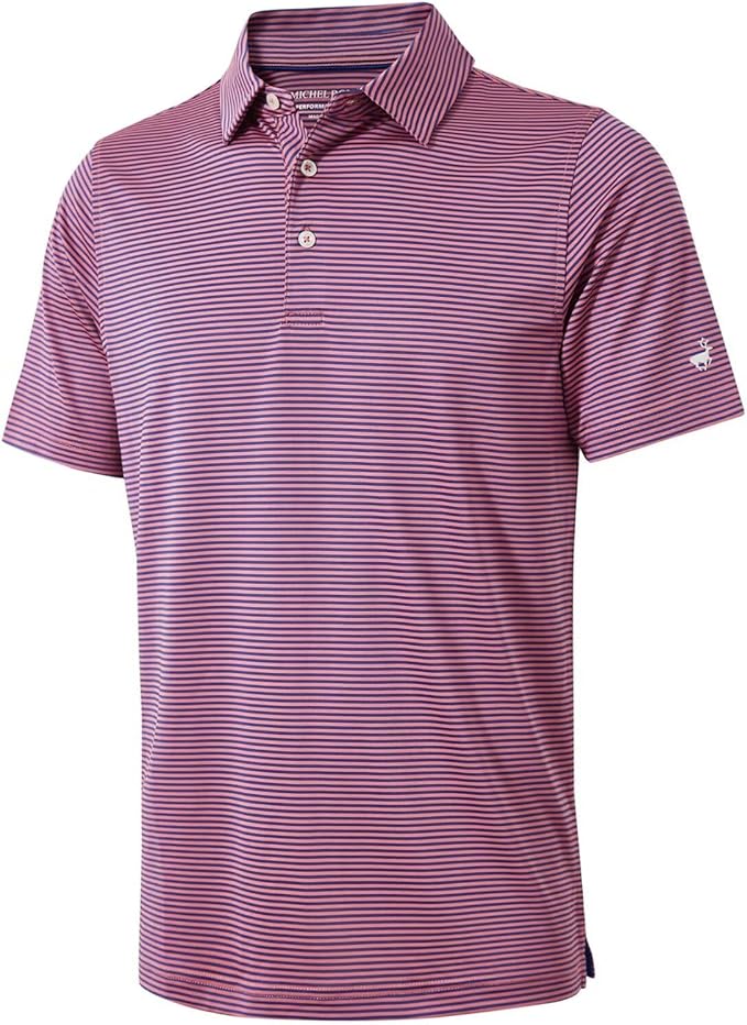 Mens Golf Shirt Moisture Wicking Dry Fit Performance Sport Short Sleeve Striped Golf Polo Shirts for Men