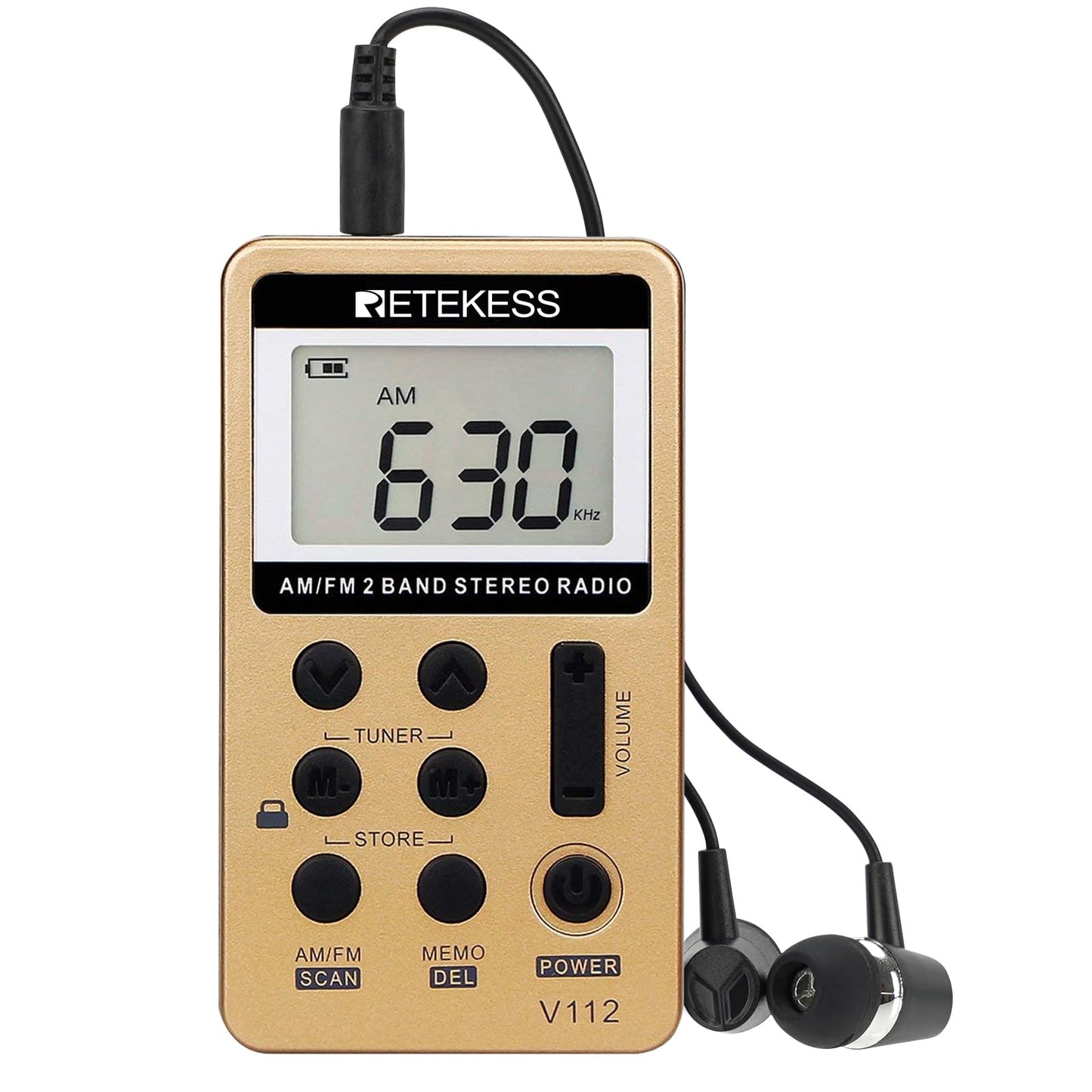 Retekess V112 AM FM Portable Pocket Radio, FM Receiver, Digital Tuning Stereo, with Headphones, Rechargeable Battery, for Walking, Jogging, Training, Church (Red)